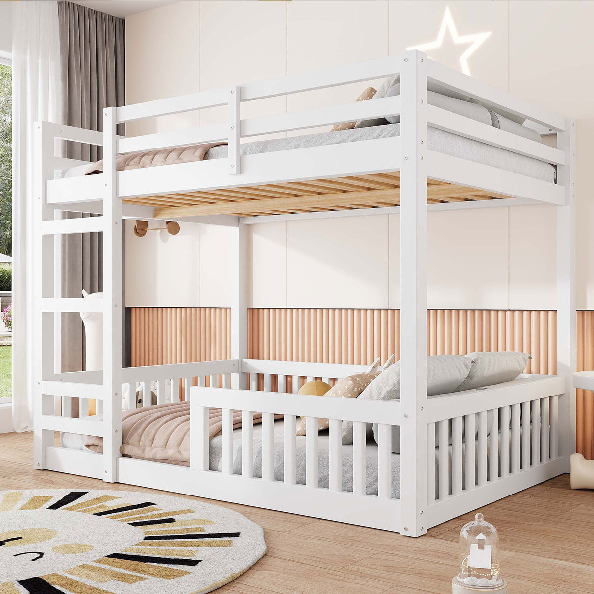 Stylish Bunk Bed With Ladder And Guardrails