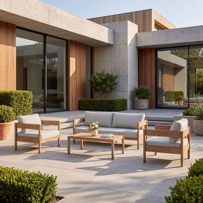 Outdoor Sofa With Weather Resistant Cushions (Coffee Table Not Included) (Set of 3) - Oak