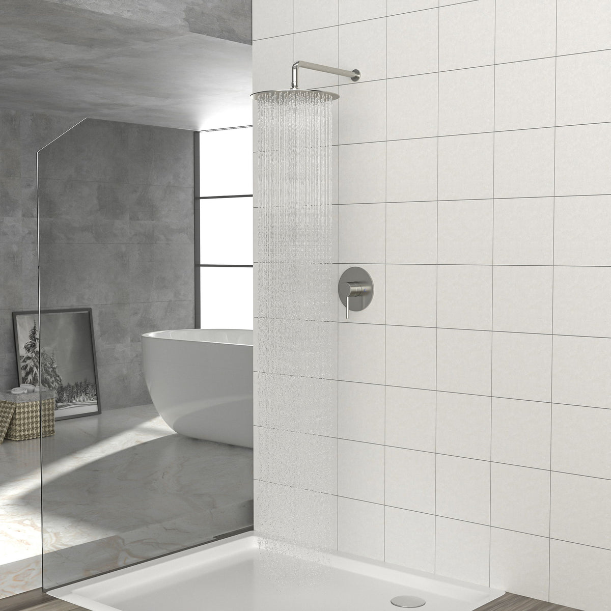 Shower Faucet Set With 10" Rainfall Shower Head And Valve - Brushed Nickel