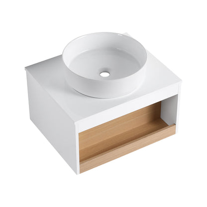 Floating Bathroom Vanity With Glossy Round Vessel Sink