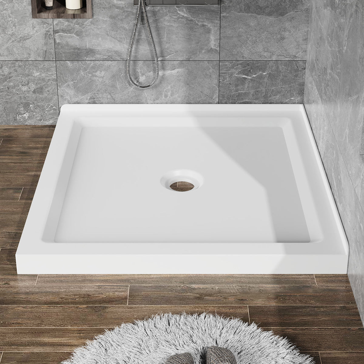Anti Slip Double Threshold Shower Base - White