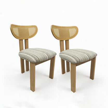 Striped Upholstered Rattan Back Dining Chairs (Set of 2)