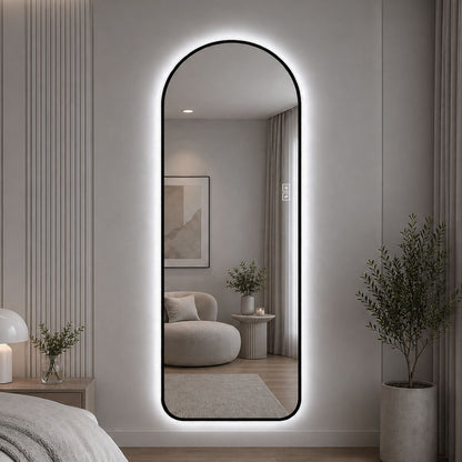 65" X 24" Arched LED Full Length Mirror With Frame, 3 Color Temperatures & Stepless Dimming - Black