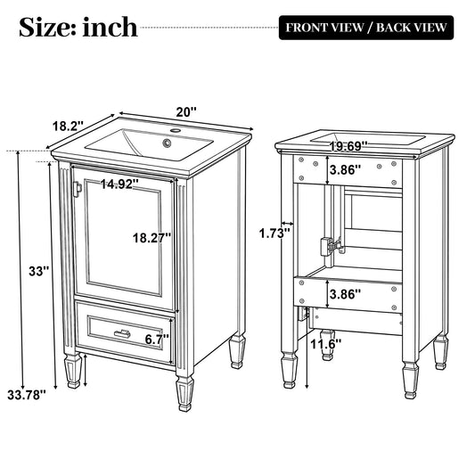 Bathroom Vanity & Sink, Freestanding Storage Cabinet, Soft Close Drawers & Doors - Green