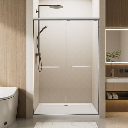 Aluminum Frame Double Double Soft Close Shower Door, Tempered Glass And Dual Stainless Steel Handles