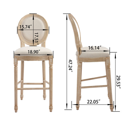 30'' Height Upholstered Bar Chairs With Round Back (Set of 2) - Beige