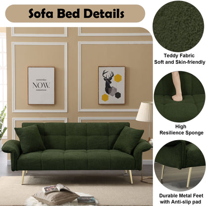 Convertible Double Futon Sofa Bed With Folding Armrests For Living Rooms