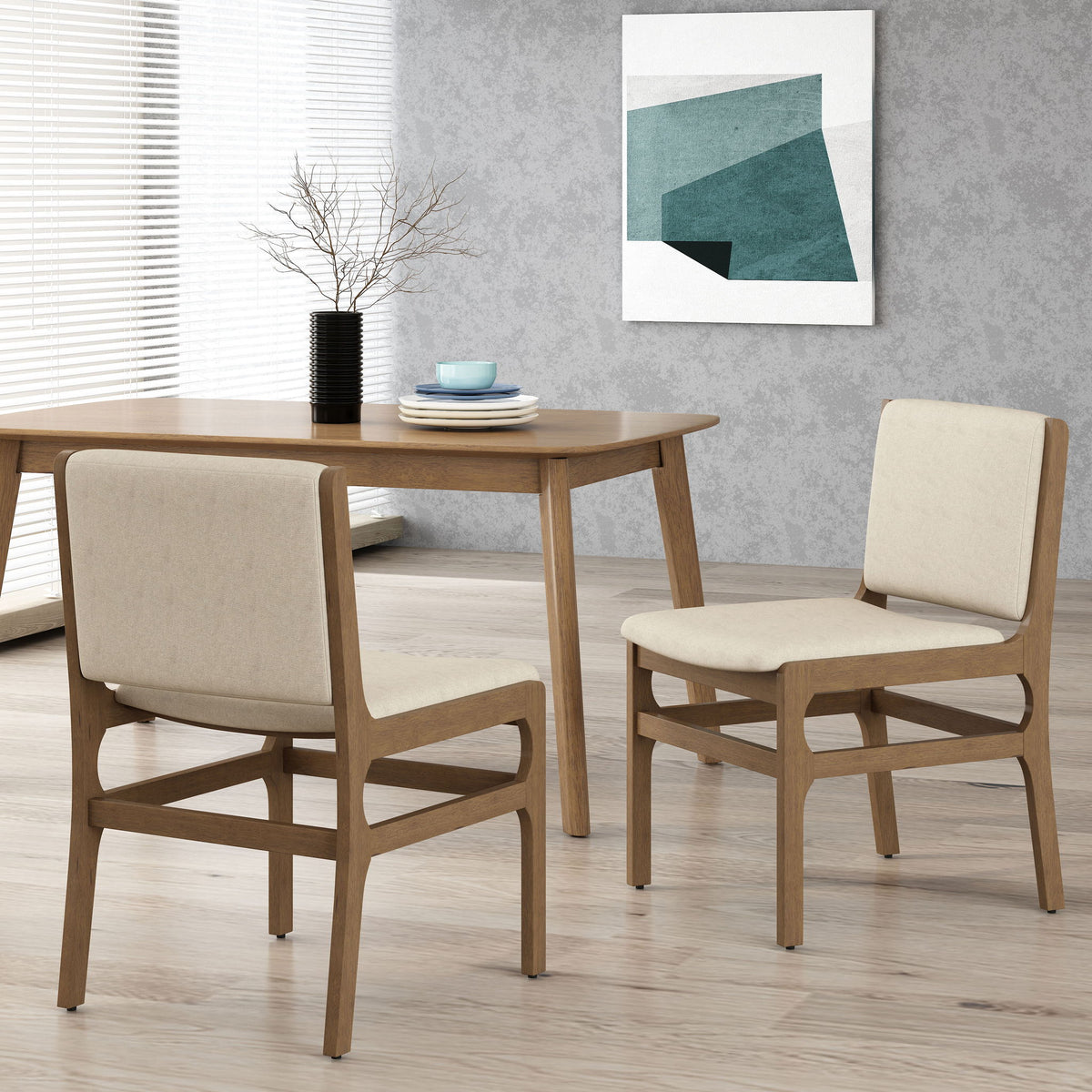 Contemporary Dining Chair Set Upholstered Fabric With Rubberwood Frame