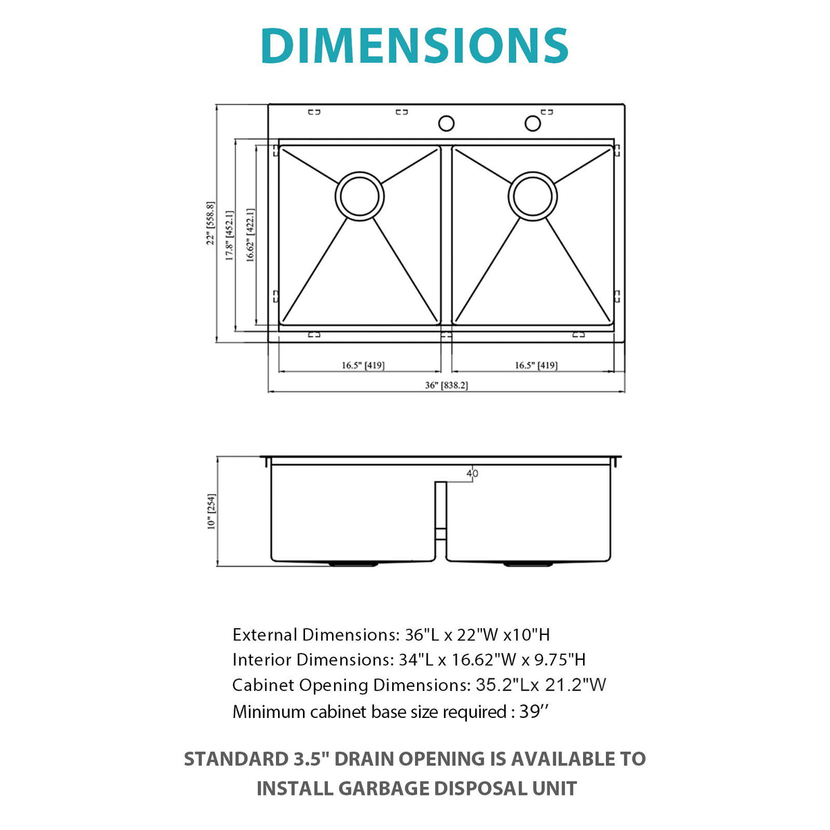 Topmount, Drop In Double Bowl Kitchen Sink