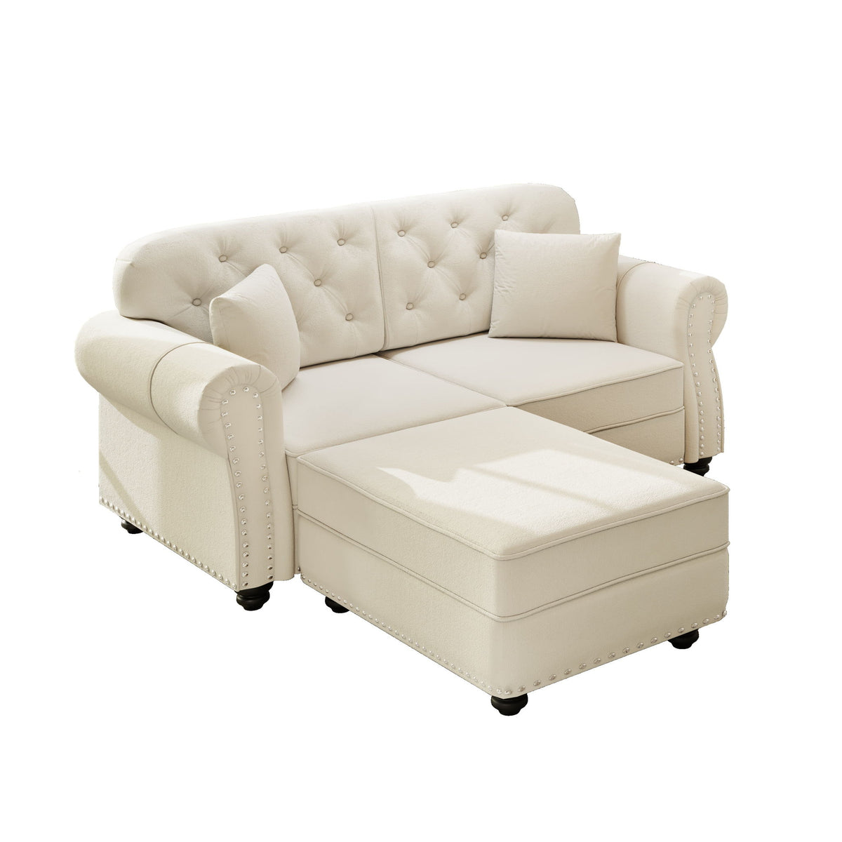 Upholstered Sofa Set With Nailhead Trim And Rolled Armrests, Includes Pillows
