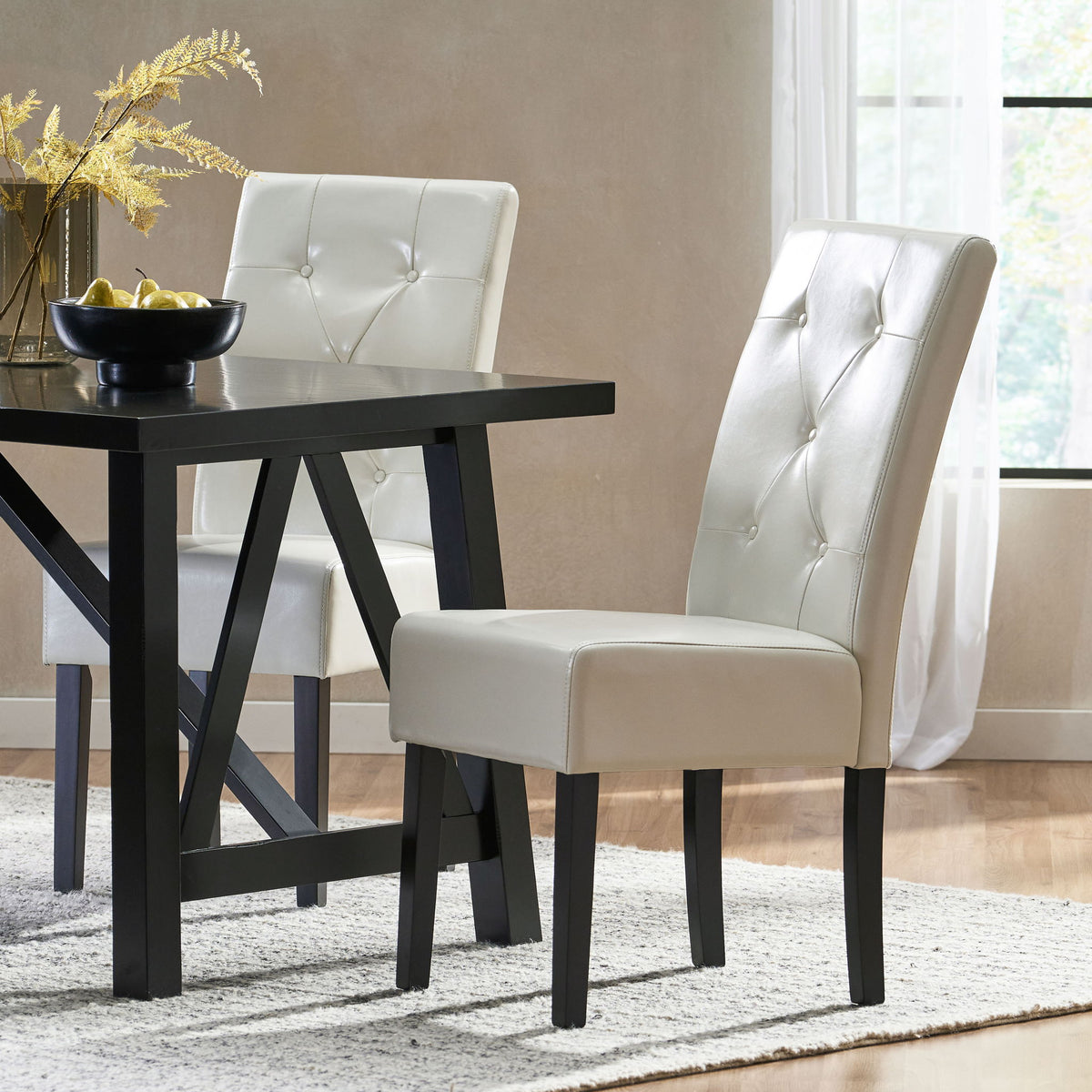 Carter - 5 Tuft Dining Chair With Button Tufted Backrest And Espresso Legs - Ivory