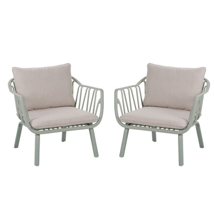 Huron - Outdoor Patio Club Chair (Set of 2) - Beige / Light Green