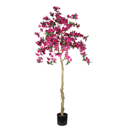 Artificial Bougainvillea Tree, Realistic Faux Potted Plant For Indoor Home Decor - Dark Pink / Green Leaves