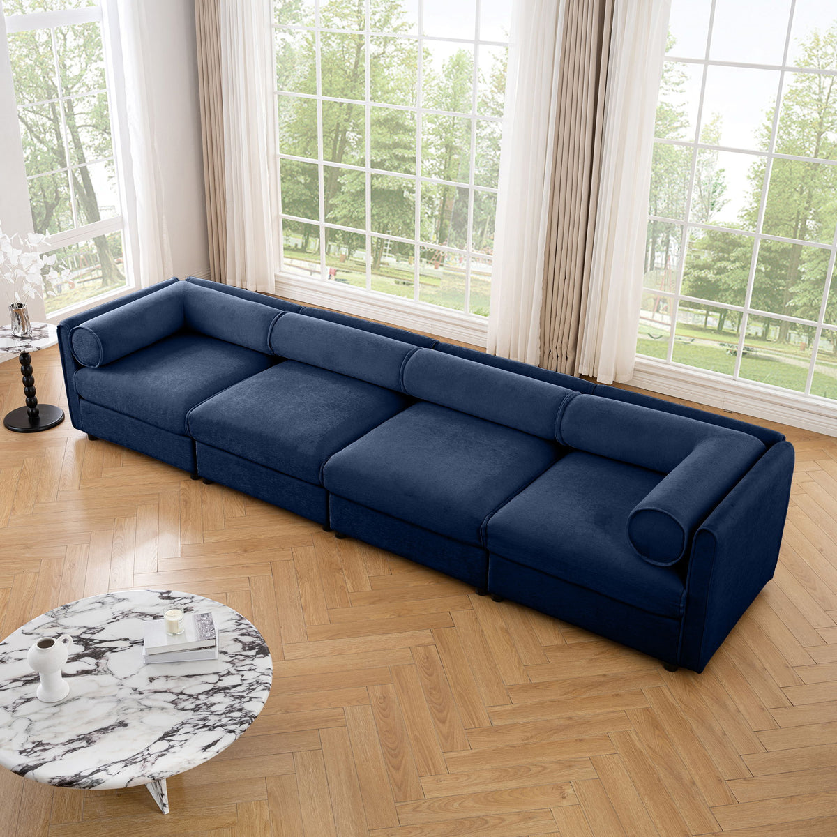 Stylish Sofa With Storage Seat And Cylindrical Backrest