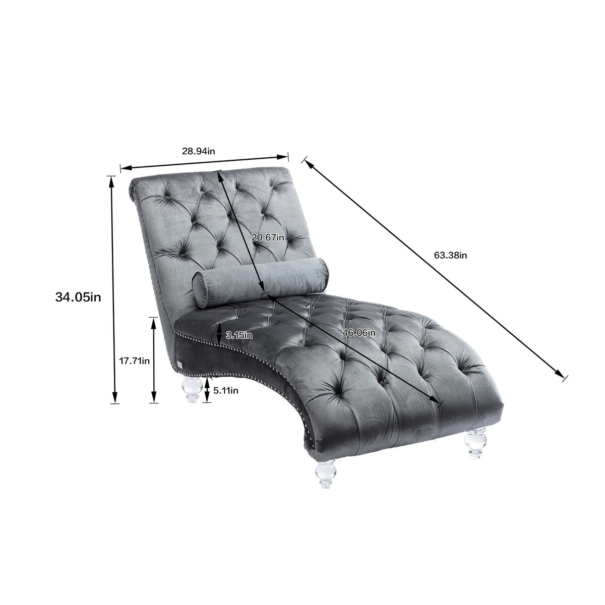 Chaise Lounge Indoor, Button Tufted Upholstered Chaise Lounge Chair With Pillow