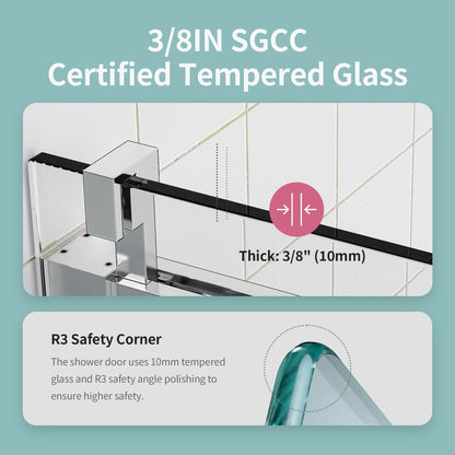 Frameless Single Sliding Soft Close Shower Doors, Reversible Installatio - Chrome