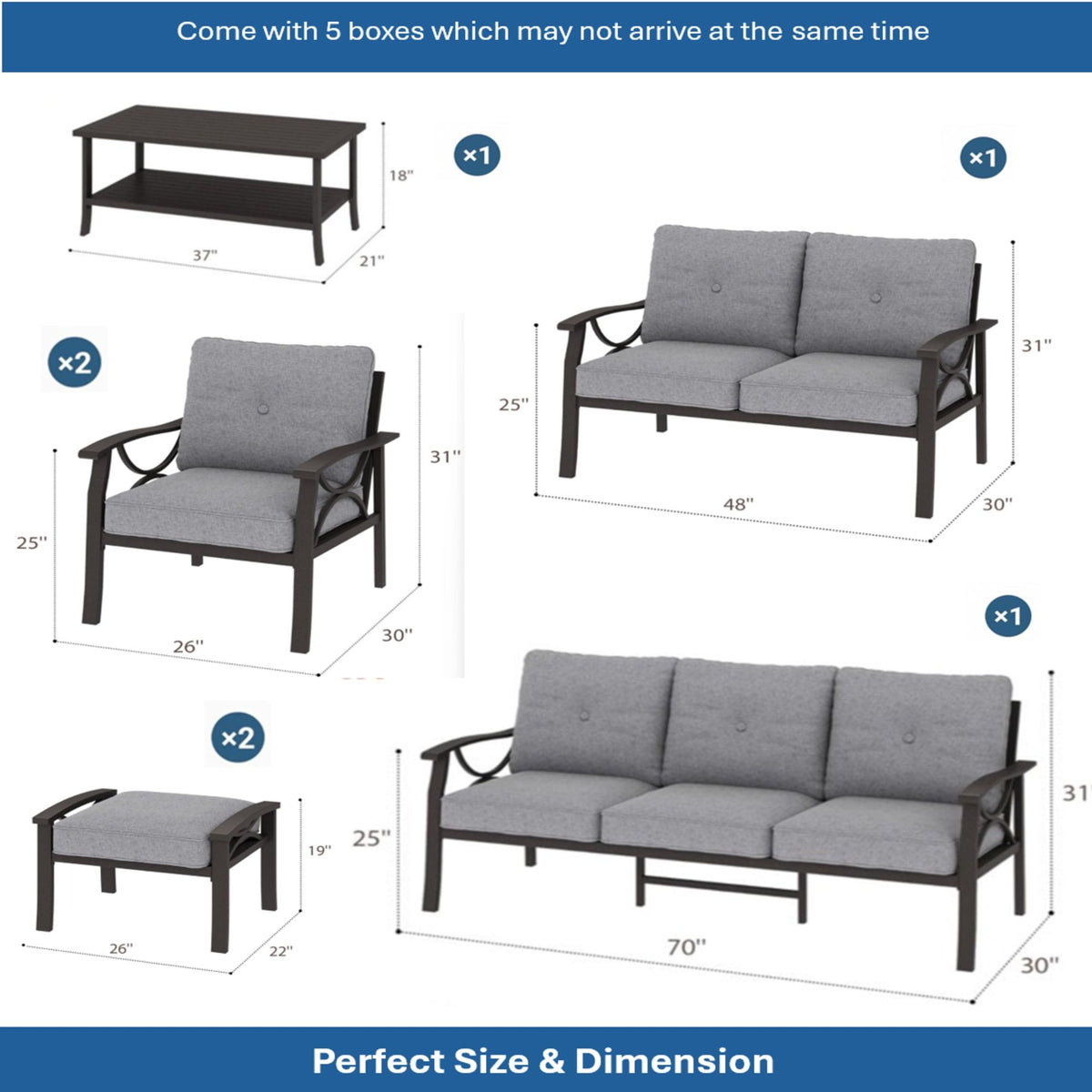 Patio Furniture Set With Coffee Table And Cushions For Backyard