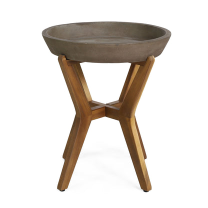 Yukon - Contemporary Side Table With Lightweight Concrete Top And Acacia Wood Frame - Gray