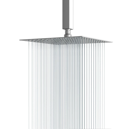 16" Square Rainfall Shower Head Fixed Wall Mount With Full Body Coverage & Self Cleaning Silicone Nozzles - Chrome
