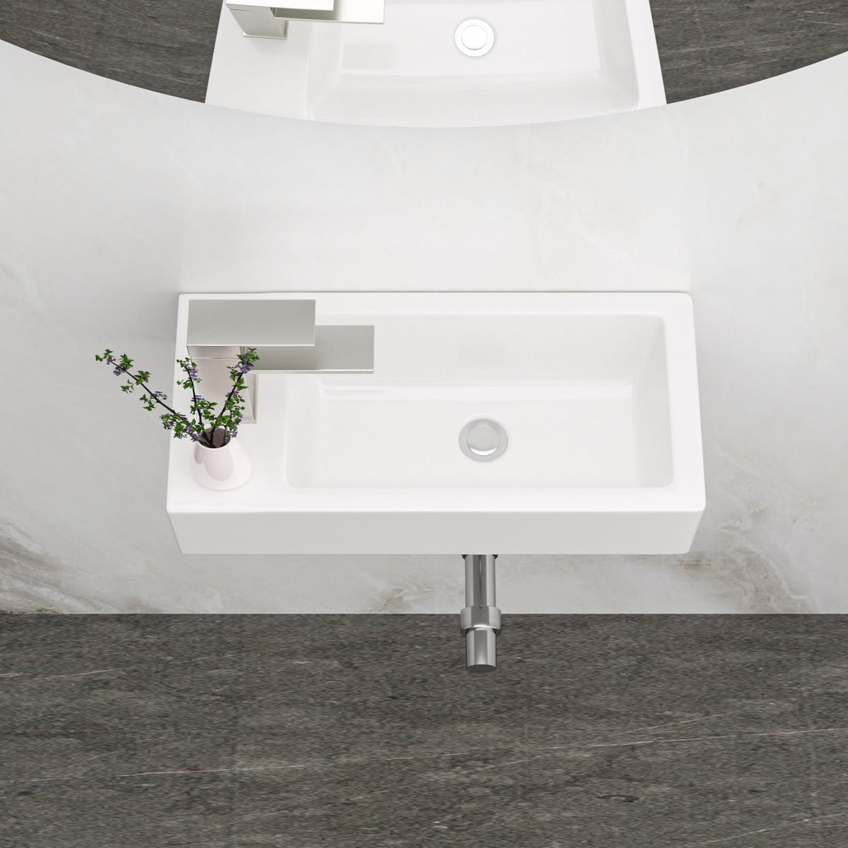 Modern Ceramic Rectangle Wall Mount Bathroom Sink With Single Faucet Hole