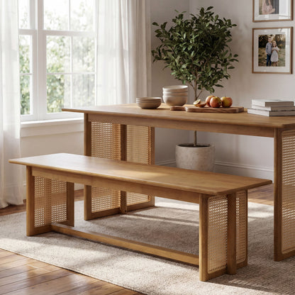 Dining Bench With Rattan Weave