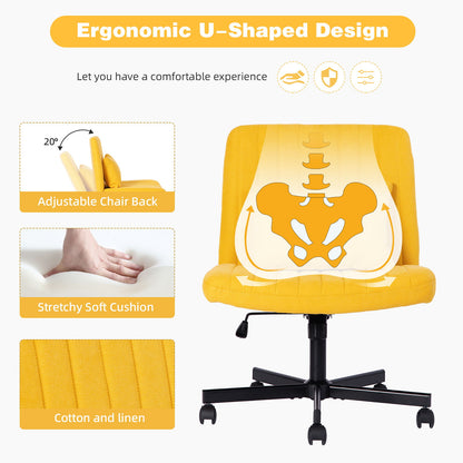 Criss Cross Armless Office Chair With Wheels Comfortable For Home Office - Yellow