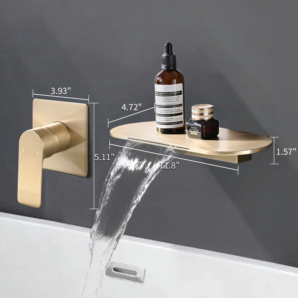 Modern Wall Mount Waterfall Bathtub Faucet With Easy Single Handle Control Stainless Steel - Brushed Gold