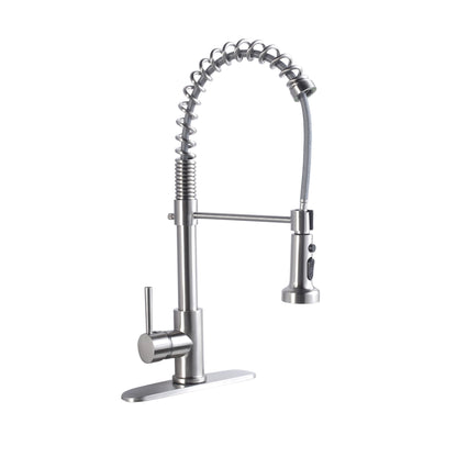 21" Commercial Kitchen Faucet With Dual Function Pull Down Sprayhead In, Stainless Steel - Brushed Nickel