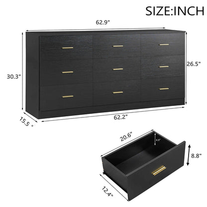 9 Drawer Dresser, Ample Storage For Bedroom