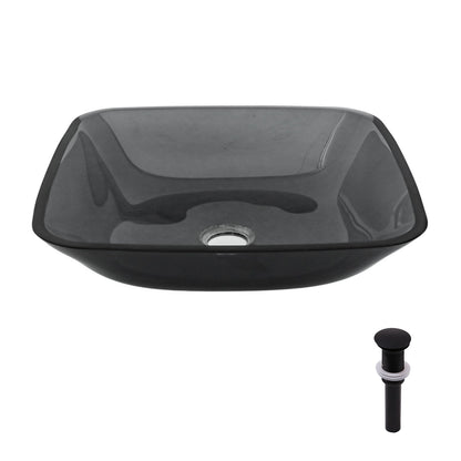 Square Vessel Sink For Bathroom, Above Counter Design With Pop Up Drain, Smooth Rounded Edges - Gray