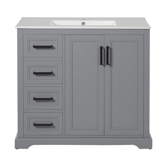 Bathroom Vanity With Sink, Soft Close Doors, Adjustable Shelf & 3 Drawers