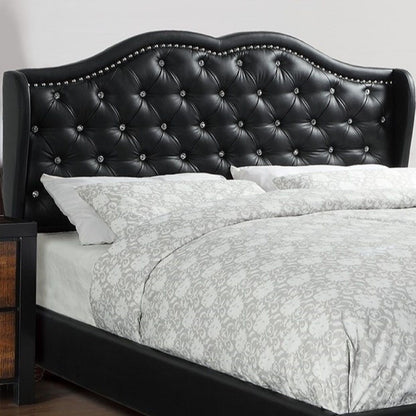 Eastern King Size Bed Set With Curved Wingback Headboard, Button Tufted Upholstered, Frame With Slats - Black