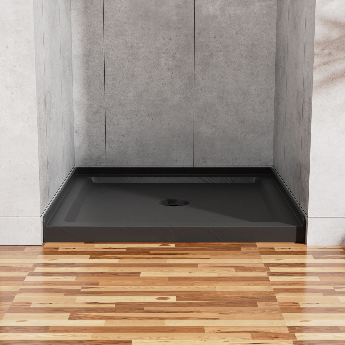 Anti Slip Center Drain Single Threshold Shower Base Slate - Black