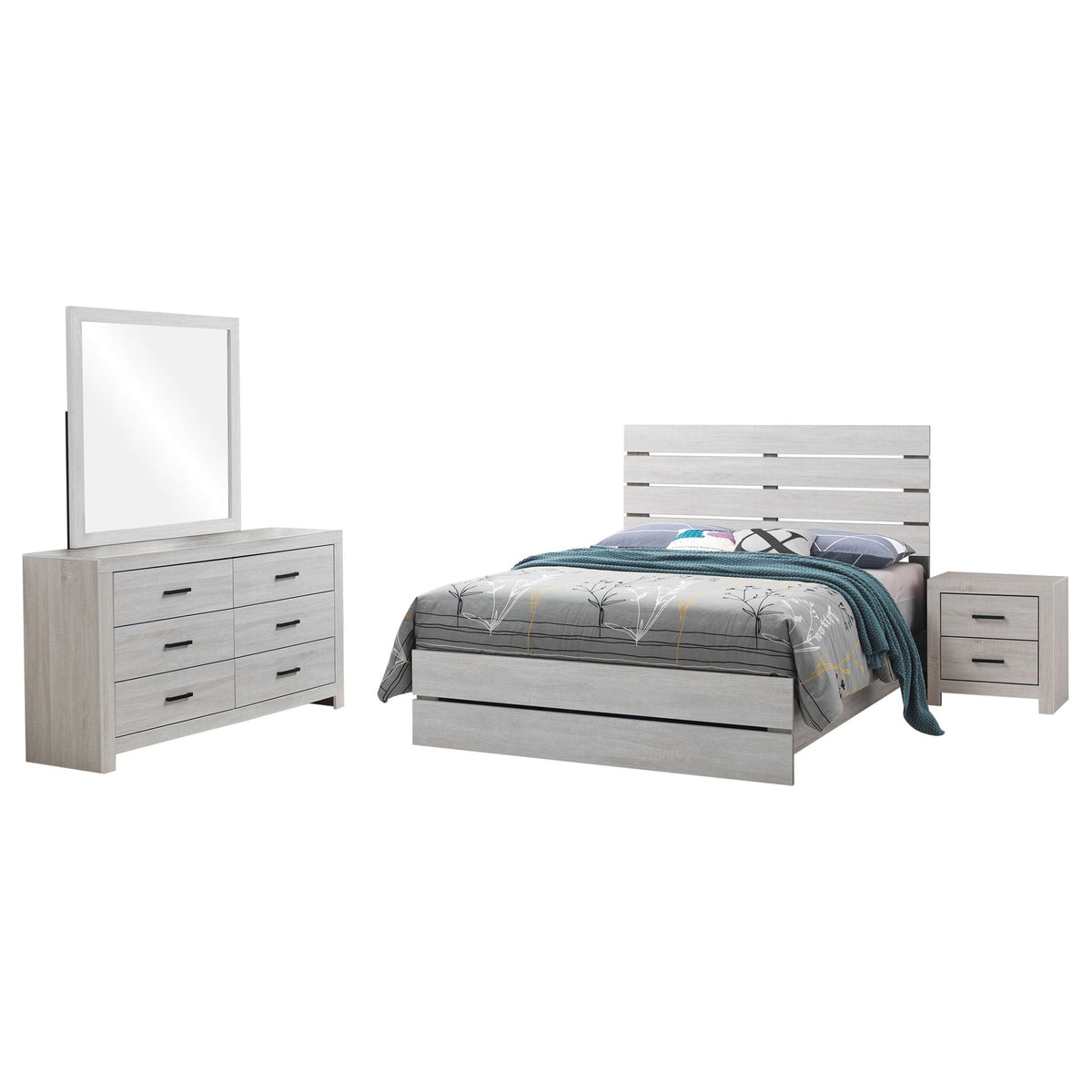 Geary - 4 Piece King Panel Bedroom Set With 2 Nightstands And Dresser - White