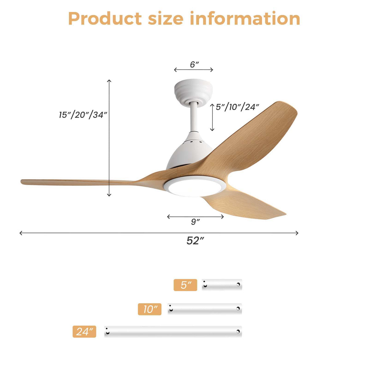 Ceiling Fan With Light 22W 3 Color Dimmable LED Memory Function Ultra Quiet Reversible DC Motor 1H 4H 8H Timer - Matte White