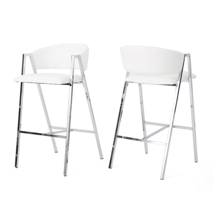 Modern Bar Stools With Low Back And Arms And Durable Metal Frame (Set of 2) - Ivory