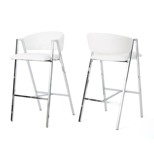 Modern Bar Stools With Low Back And Arms And Durable Metal Frame (Set of 2) - Ivory