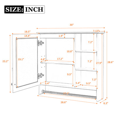 Wall Mount 2 In 1 Mirror Cabinet With Adjustable Shelf, Soft-Closing Hinges