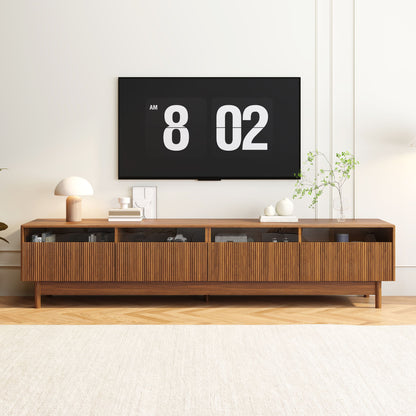TV Stand, Entertainment Center With Fluted Drawers For Living Room - Walnut