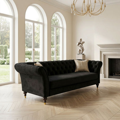 Chesterfield Sofa, 3 Seat Couch With Deep Button Tufted Back, Rolled Arms