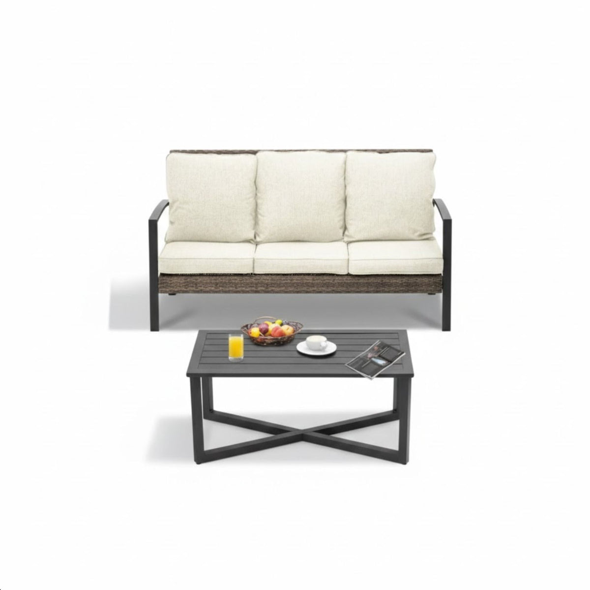 2 Piece Patio Set With Cushions & Coffee Table