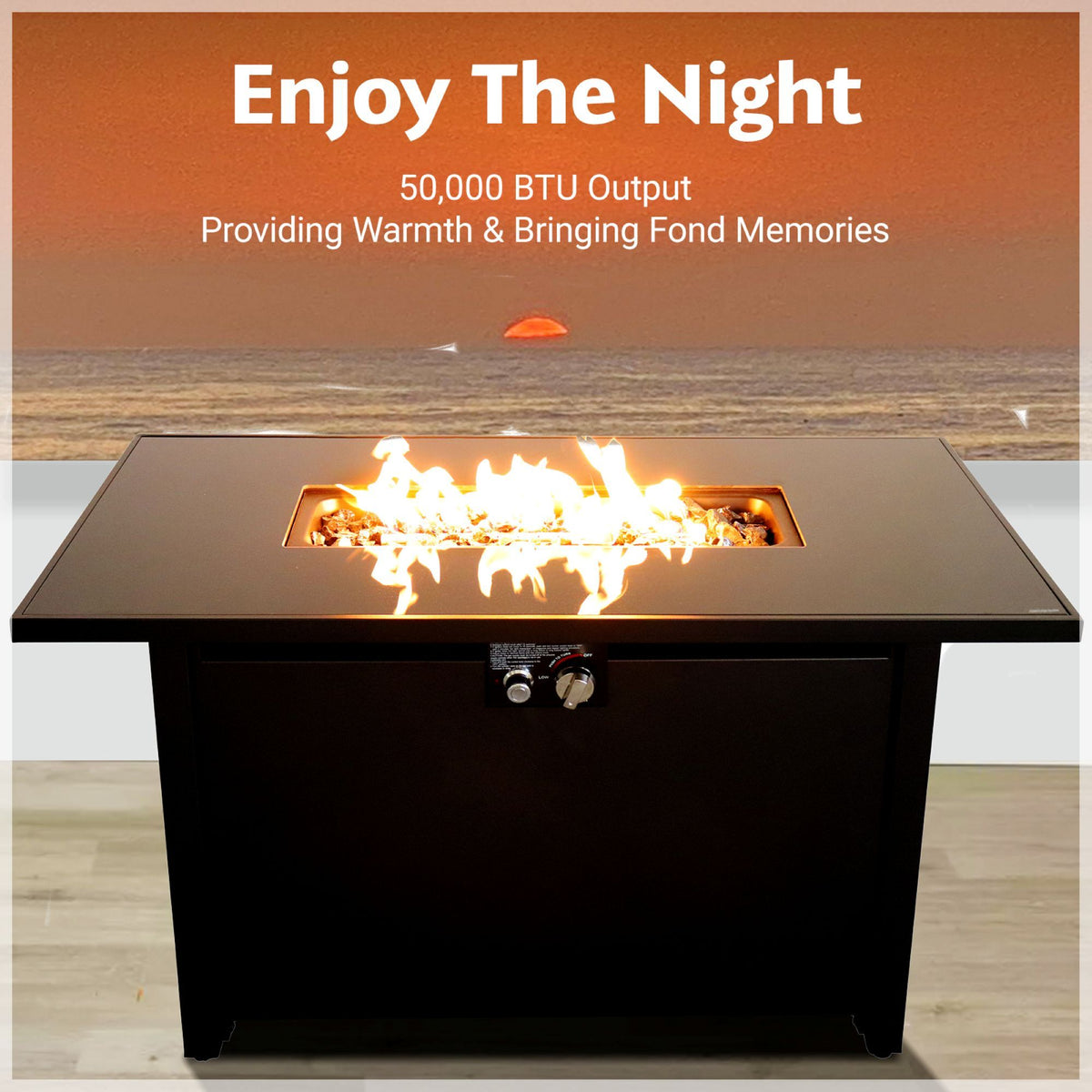 Outdoor Fire Pit Table With Lid - Black