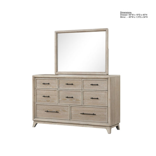 8 Drawers Dresser With Mirror, Bedroom Furniture - Oak