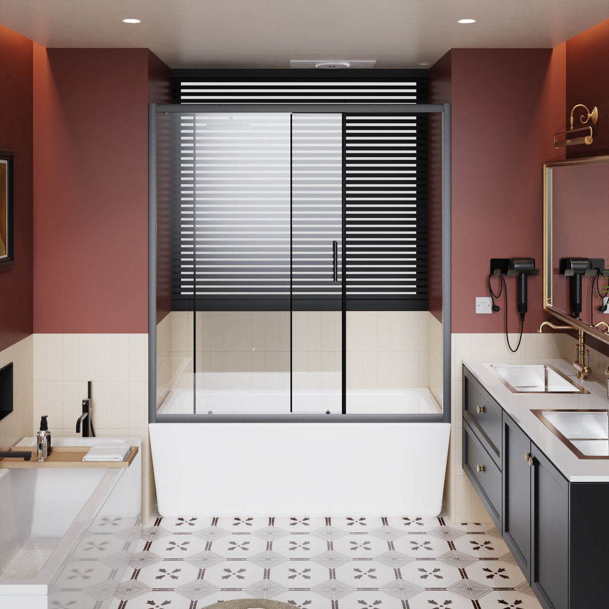 Sliding Shower Door For Bathtub - Matt Black