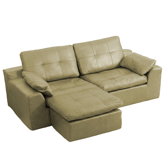 L - Shaped Modular 2 Seater Sofa With Movable Ottoman And High Density Sponge Cushions For Living Room