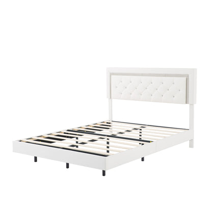 Platform Bed Frame With Adjustable Upholstered Headboard, RGB LED Lights, No Box Spring Needed