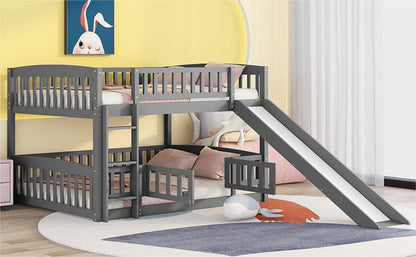 Low Bunk Bed With Slide, Fence And Ladder