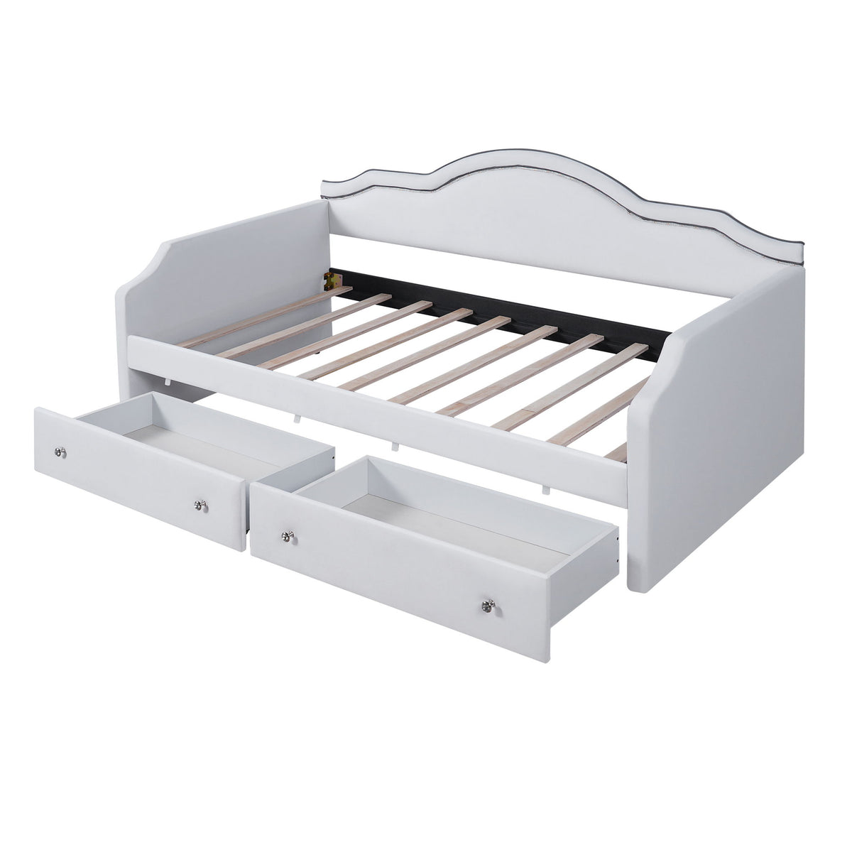 Twin Size Upholstered Daybed With LED Lights And 2 Drawers - Beige