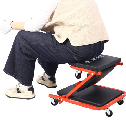 Mechanic Creeper, Z Creeper Seat 2 In 1 Low Profile With 6 Wheels Steel Vinyl - Red