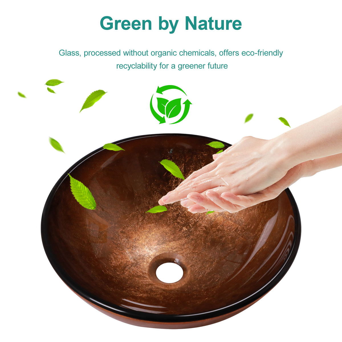 Artistic Tempered Glass Vessel Sink With Pop Up Drain